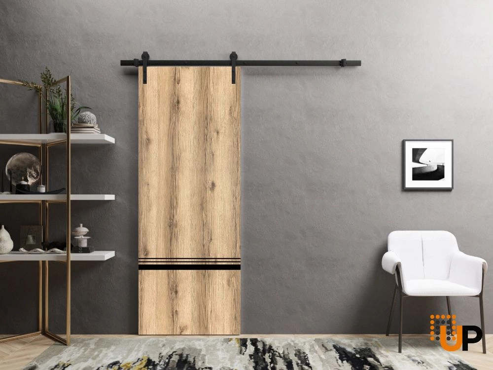 Single solid wood with honeycomb sliding modern interior barn door | Planum 0012 Oak | 18 x 80 photo#2