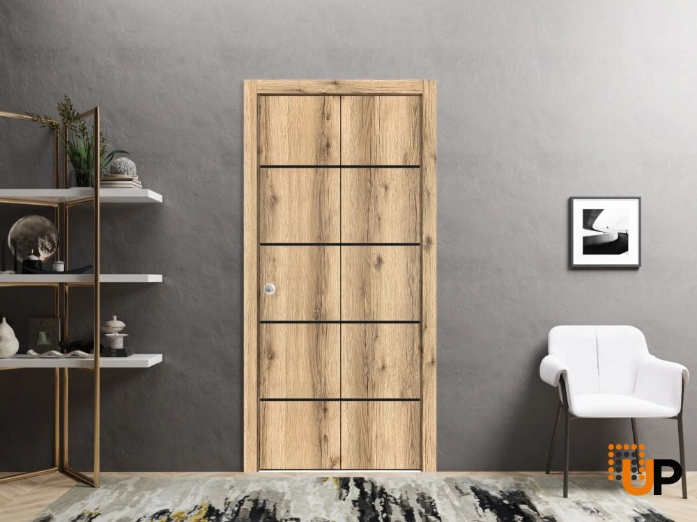 2 folding panels solid wood with honeycomb sliding modern interior bi-fold door | Planum 0015 Oak | 36 x 80 (2* 18x80) photo#2