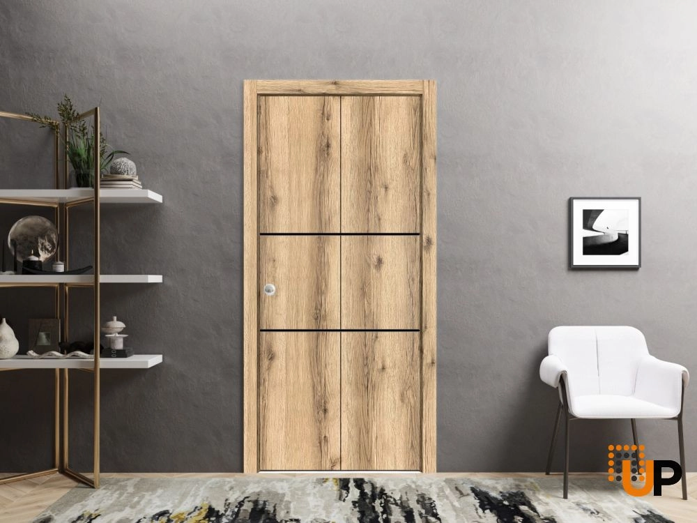 2 folding panels solid wood with honeycomb sliding modern interior bi-fold door | Planum 0014 Oak | 36 x 80 (2* 18x80) photo#2