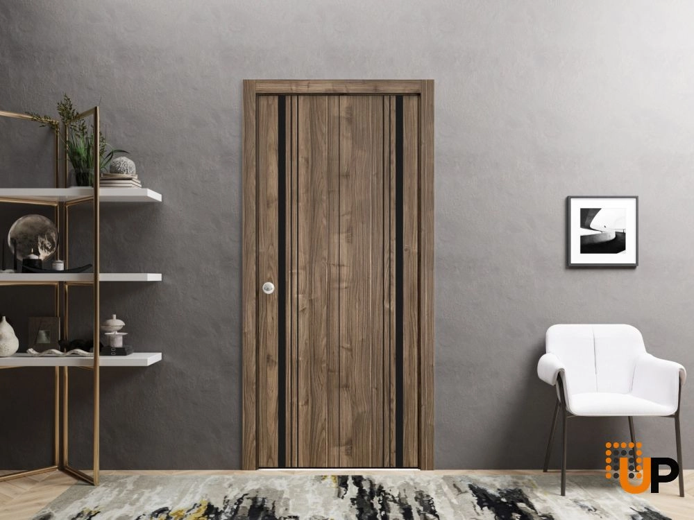 2 folding panels solid wood with honeycomb sliding modern interior bi-fold door | Planum 0011 Walnut | 36 x 80 (2* 18x80) photo#2