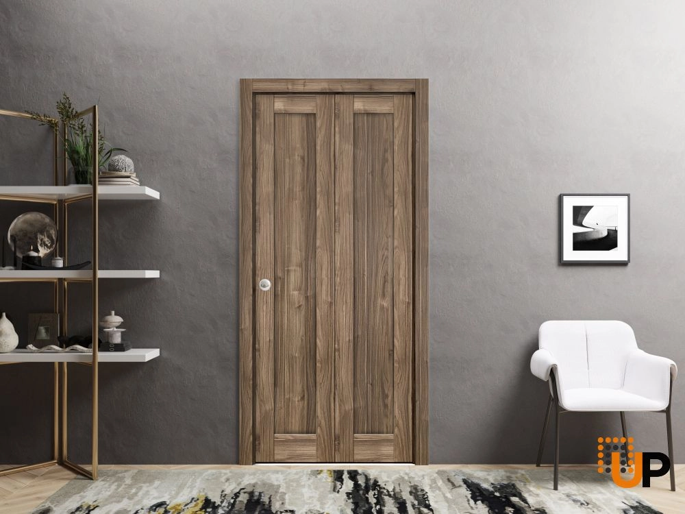 2 folding panels mdf sliding shaker interior bi-fold door | Quadro 4111 Walnut | 36 x 80 (2* 18x80) photo#2