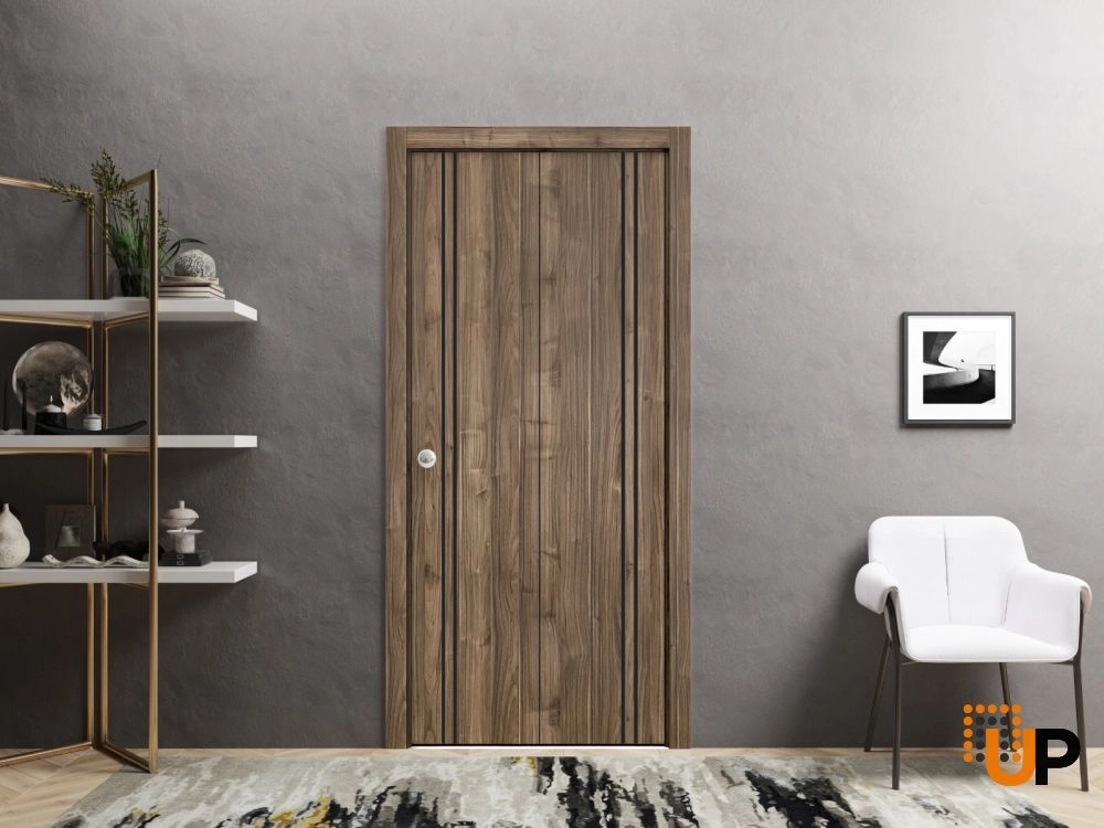 2 folding panels solid wood with honeycomb sliding modern interior bi-fold door | Planum 0016 Walnut | 36 x 80 (2* 18x80) photo#2