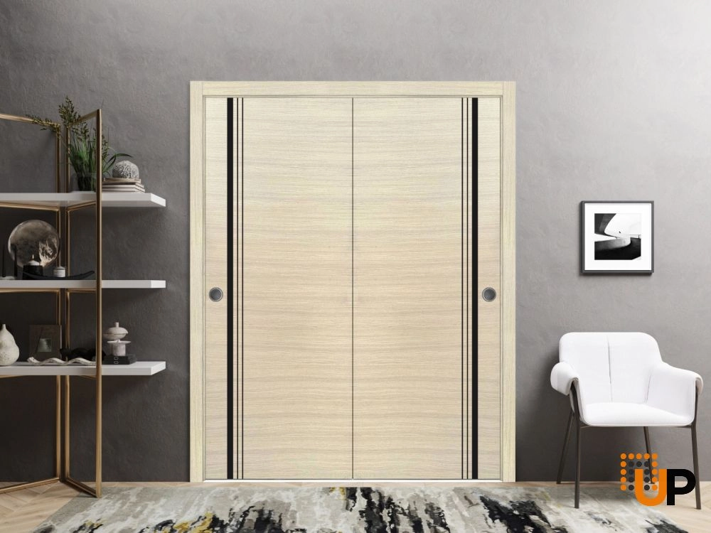 Double solid wood with honeycomb sliding flush interior closet bypass door | Planum 0011 Natural Veneer | 36 x 80 (2* 18x80) photo#2