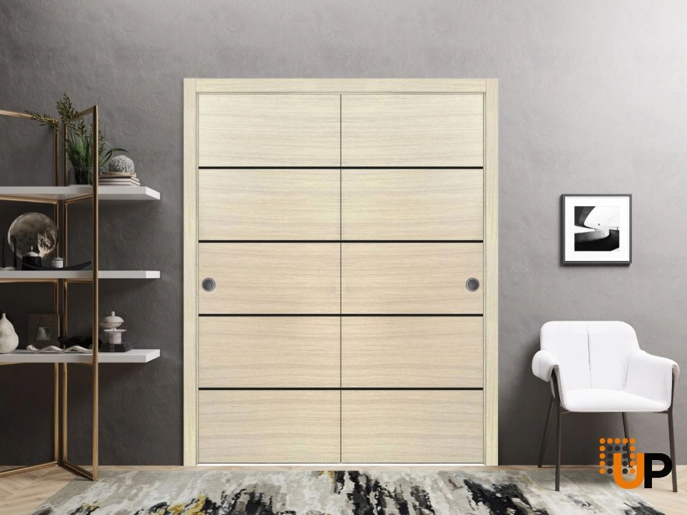 Double solid wood with honeycomb sliding modern interior closet bypass door | Planum 0015 Natural Veneer | 36 x 80 (2* 18x80) photo#2