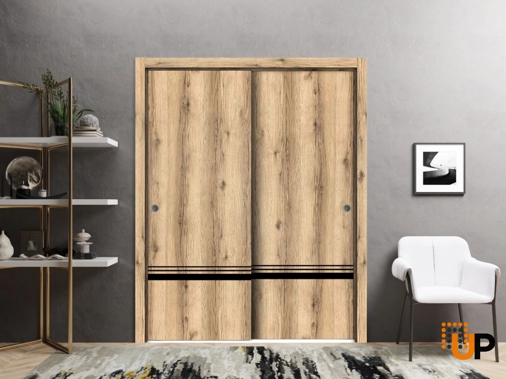 Double solid wood with honeycomb sliding modern interior closet bypass door | Planum 0012 Oak | 36 x 80 (2* 18x80) photo#2
