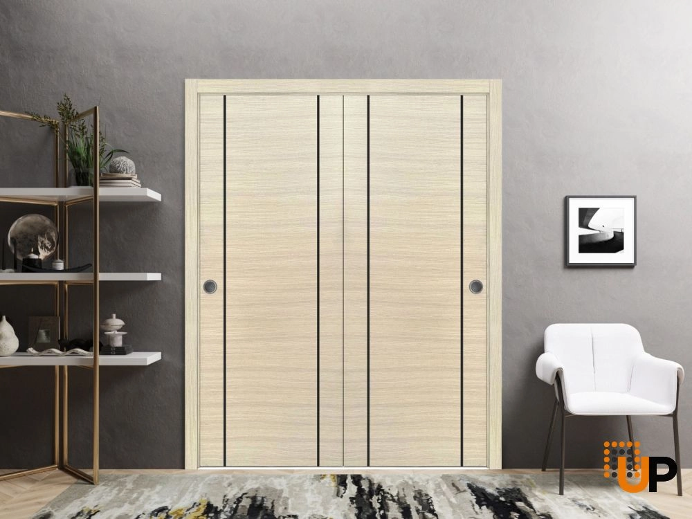 Double solid wood with honeycomb sliding modern interior closet bypass door | Planum 0017 Natural Veneer | 36 x 80 (2* 18x80) photo#2