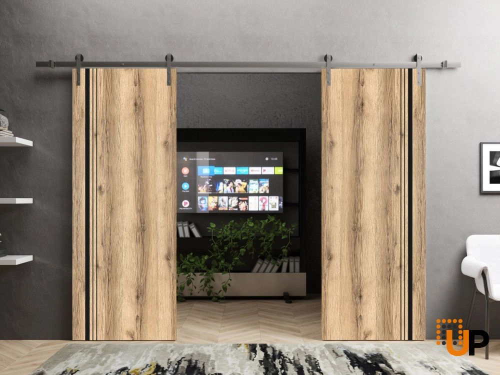Double solid wood with honeycomb sliding french interior barn double door | Planum 0011 Oak | 36 x 80 (2* 18x80) photo#2