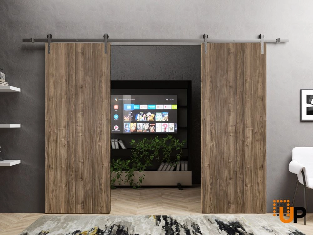 Double solid wood with honeycomb sliding french interior barn double door | Planum 0010 Walnut | 36 x 80 (2* 18x80) photo#2
