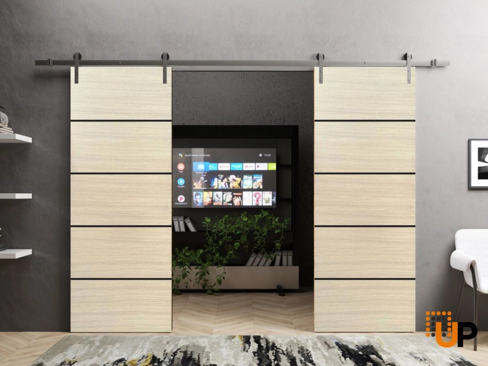 Double solid wood with honeycomb sliding french interior barn double door | Planum 0015 Natural Veneer | 36 x 80 (2* 18x80) photo#2