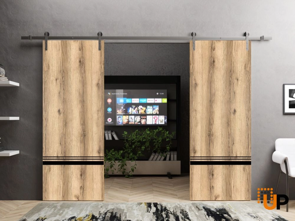Double solid wood with honeycomb sliding french interior barn double door | Planum 0012 Oak | 36 x 80 (2* 18x80) photo#2