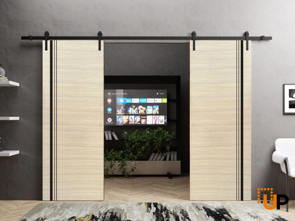 Double solid wood with honeycomb sliding french interior barn double door | Planum 0011 Natural Veneer | 36 x 80 (2* 18x80) photo#2
