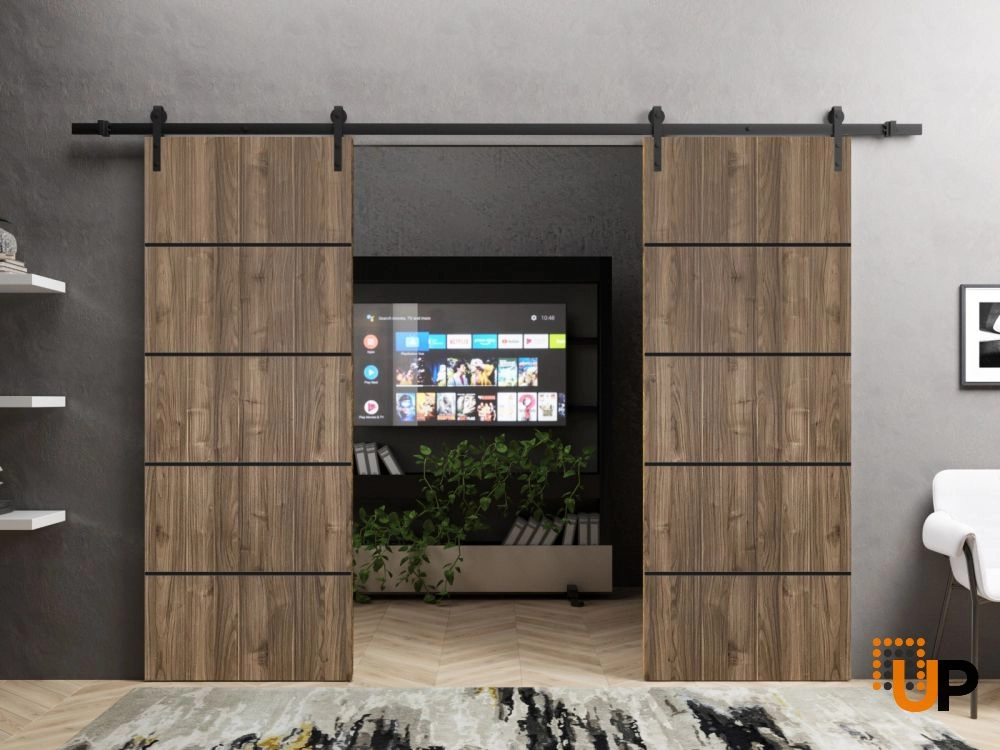 Double solid wood with honeycomb sliding flush interior barn double door | Planum 0015 Walnut | 64 x 80 (2* 32x80) photo#2
