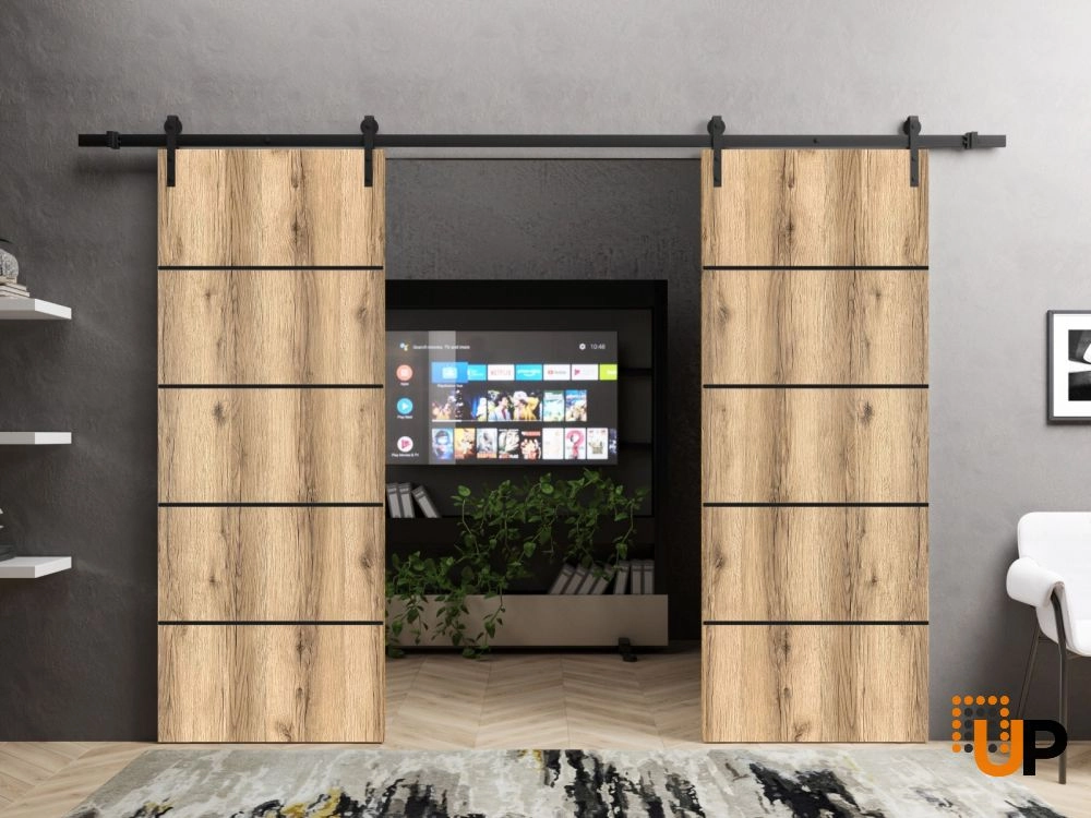 Double solid wood with honeycomb sliding french interior barn double door | Planum 0015 Oak | 36 x 80 (2* 18x80) photo#2