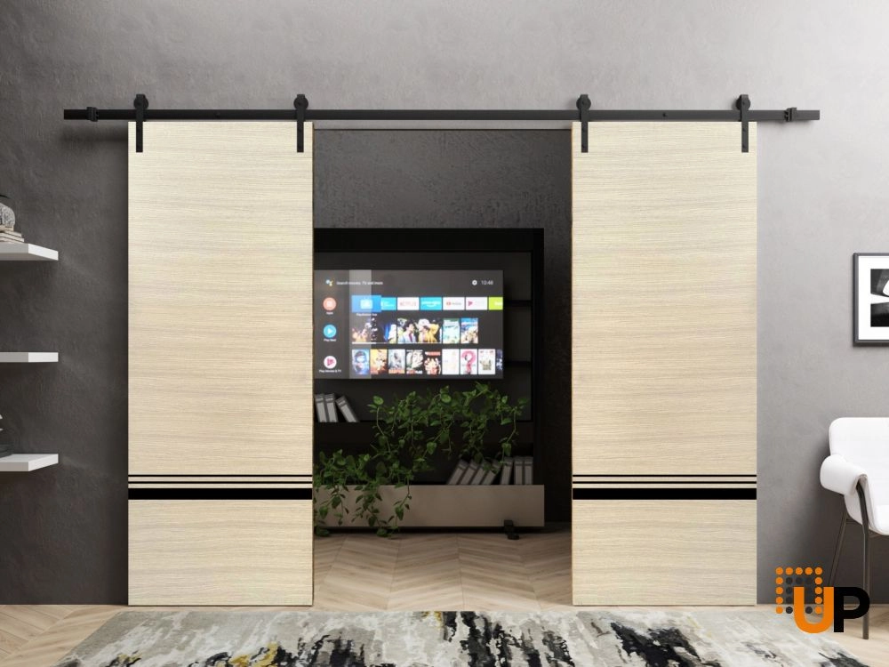Double solid wood with honeycomb sliding french interior barn double door | Planum 0012 Natural Veneer | 36 x 80 (2* 18x80) photo#2