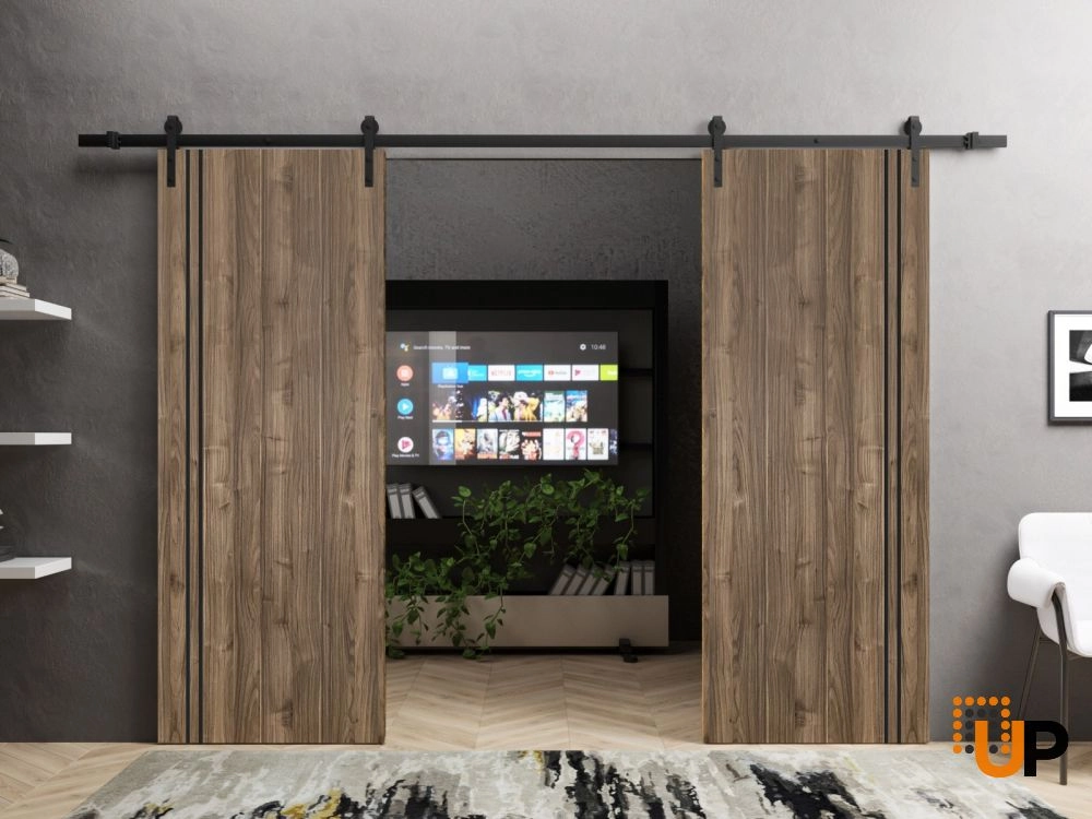 Double solid wood with honeycomb sliding french interior barn double door | Planum 0016 Walnut | 36 x 80 (2* 18x80) photo#2