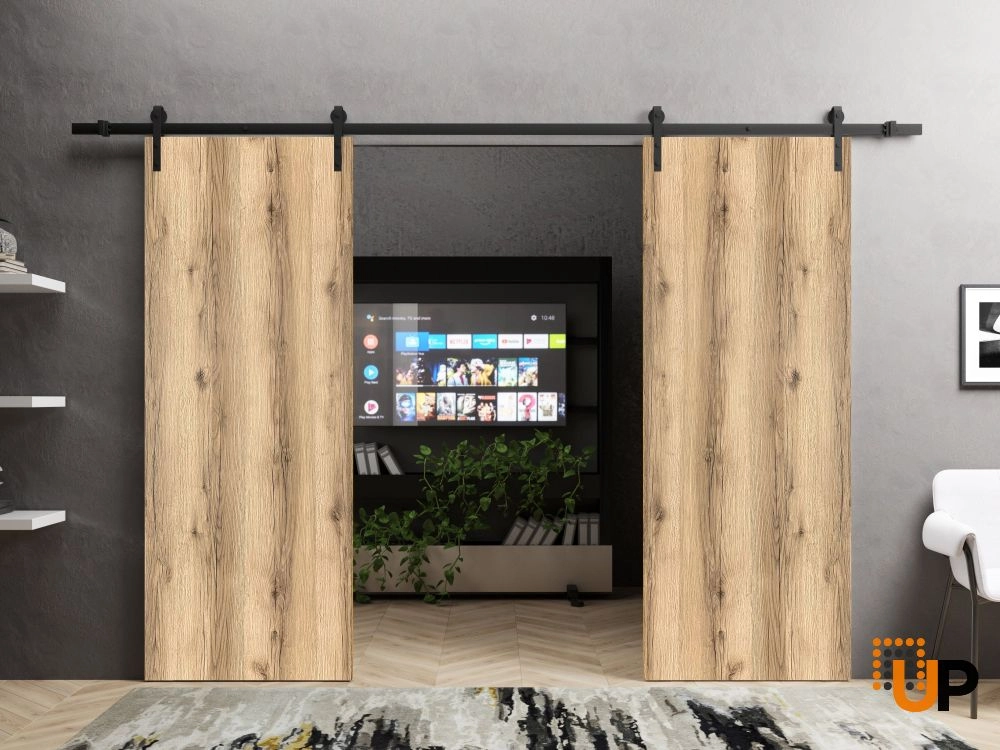 Double solid wood with honeycomb sliding french interior barn double door | Planum 0010 Oak | 36 x 80 (2* 18x80) photo#2