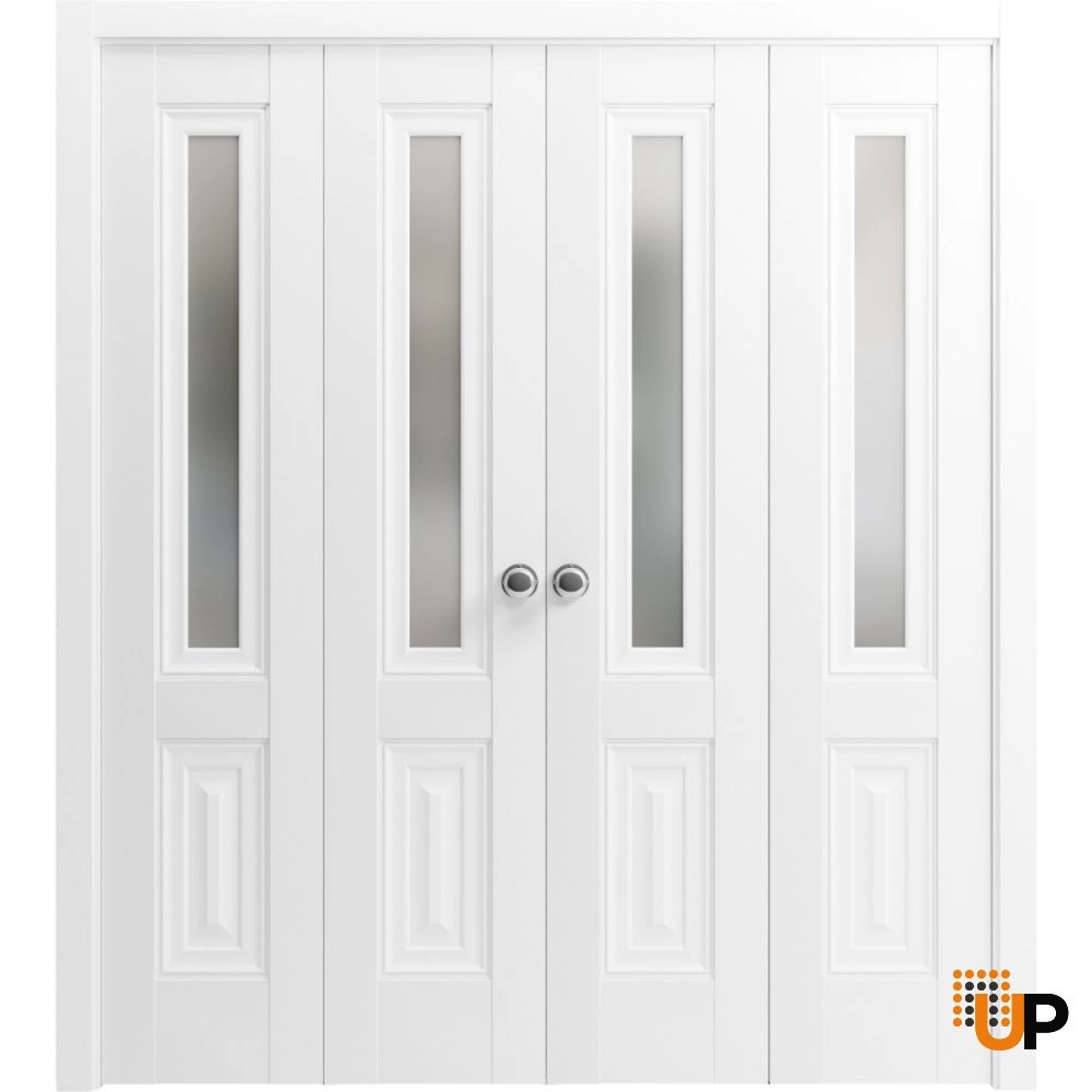 4 folding panels solid core sliding french interior bi-fold double door with frosted glass | Lucia 8822 White | 72 x 80 (4* 18x80) photo#1