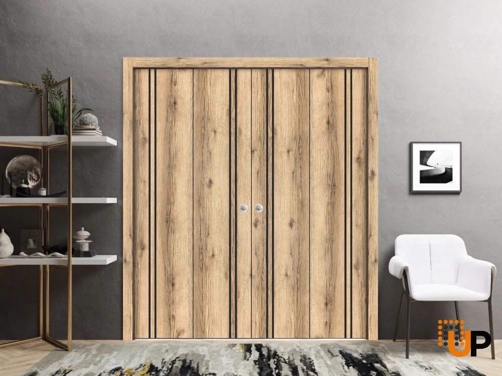 4 folding panels solid wood with honeycomb sliding modern interior bi-fold double door | Planum 0016 Oak | 72 x 80 (4* 18x80) photo#2