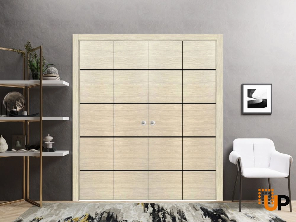 4 folding panels solid wood with honeycomb sliding modern interior bi-fold double door | Planum 0015 Natural Veneer | 72 x 80 (4* 18x80) photo#2