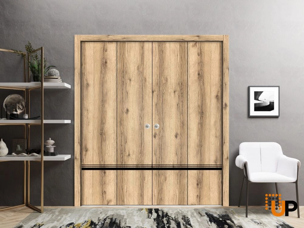 4 folding panels solid wood with honeycomb sliding modern interior bi-fold double door | Planum 0012 Oak | 72 x 80 (4* 18x80) photo#2