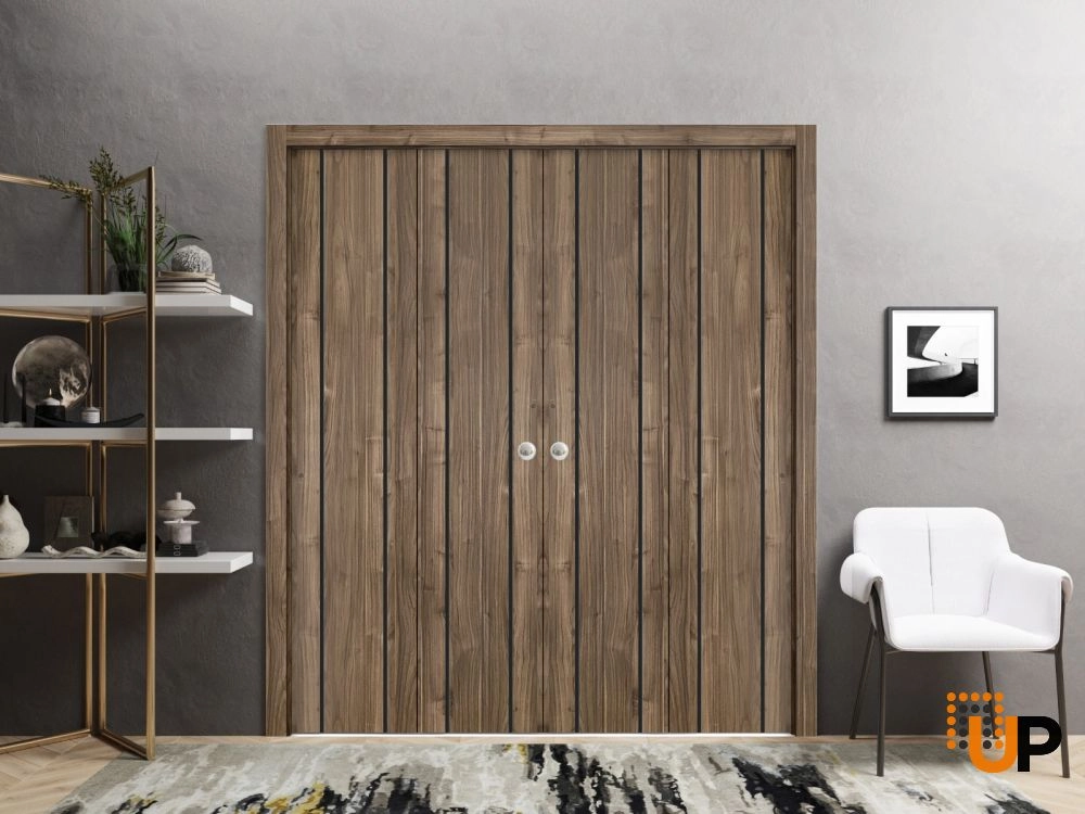4 folding panels solid wood with honeycomb sliding modern interior bi-fold double door | Planum 0017 Walnut | 72 x 80 photo#2