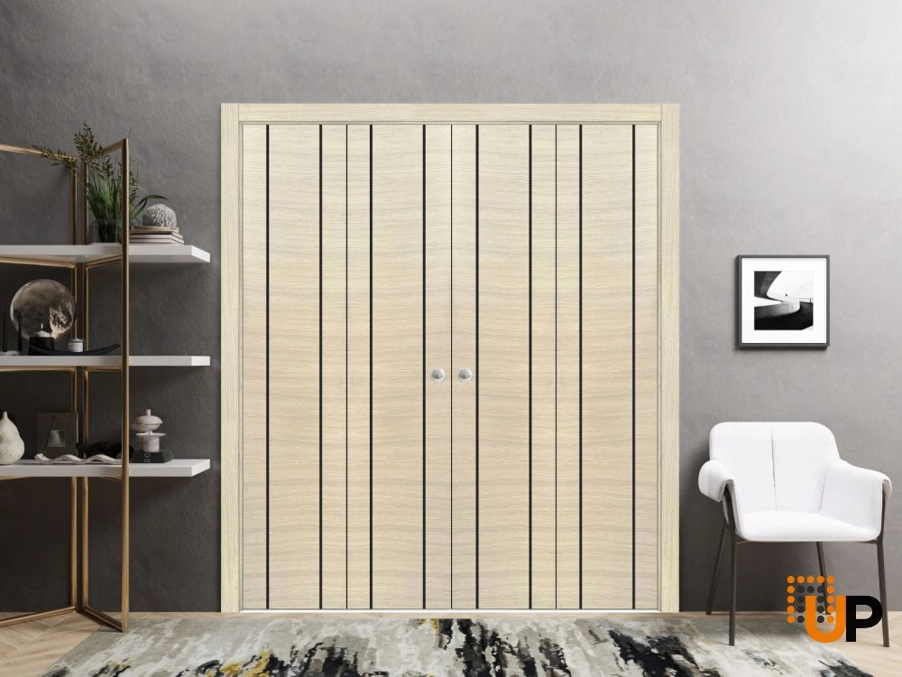 4 folding panels solid wood with honeycomb sliding modern interior bi-fold double door | Planum 0017 Natural Veneer | 72 x 80 (4* 18x80) photo#2