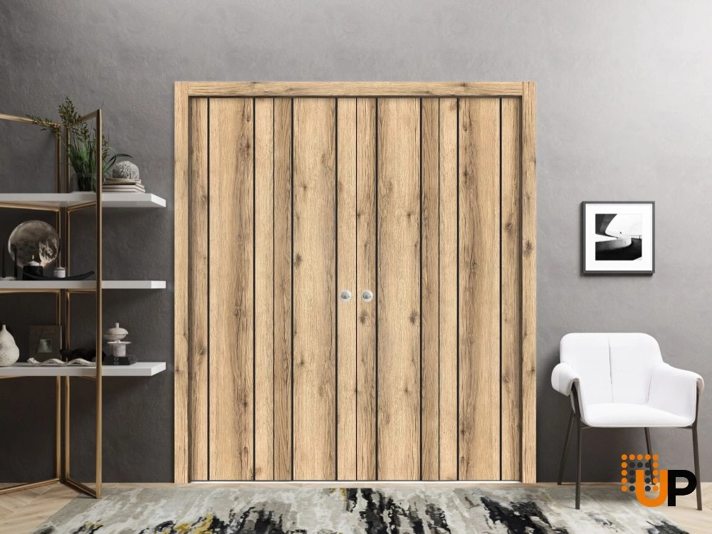 4 folding panels solid wood with honeycomb sliding modern interior bi-fold double door | Planum 0017 Oak | 72 x 80 (4* 18x80) photo#2