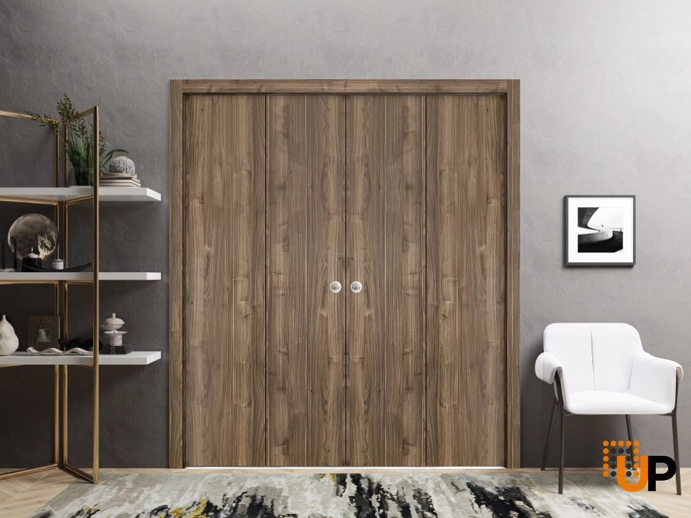 4 folding panels solid wood with honeycomb sliding modern interior bi-fold double door | Planum 0010 Walnut | 72 x 80 (4* 18x80) photo#2