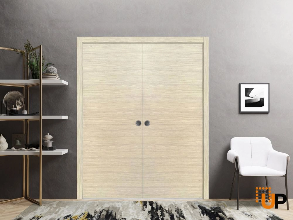 Double solid wood with honeycomb sliding modern interior pocket double door | Planum 0010 Natural Veneer | 36 x 80 (2* 18x80) photo#2