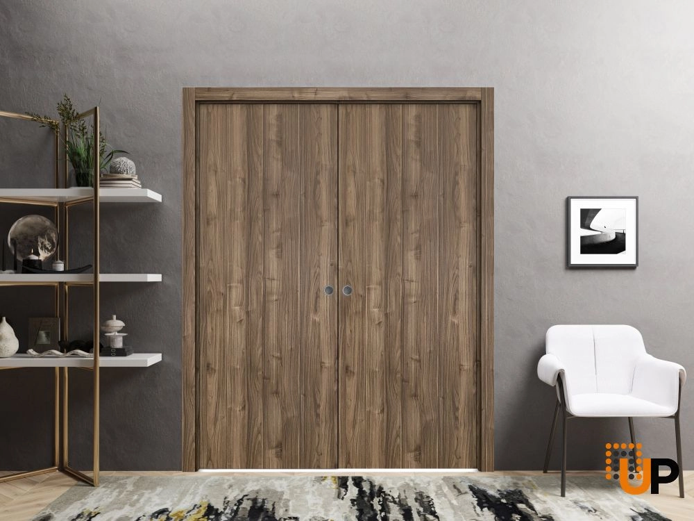 Double solid wood with honeycomb sliding modern interior pocket double door | Planum 0010 Walnut | 36 x 80 (2* 18x80) photo#2