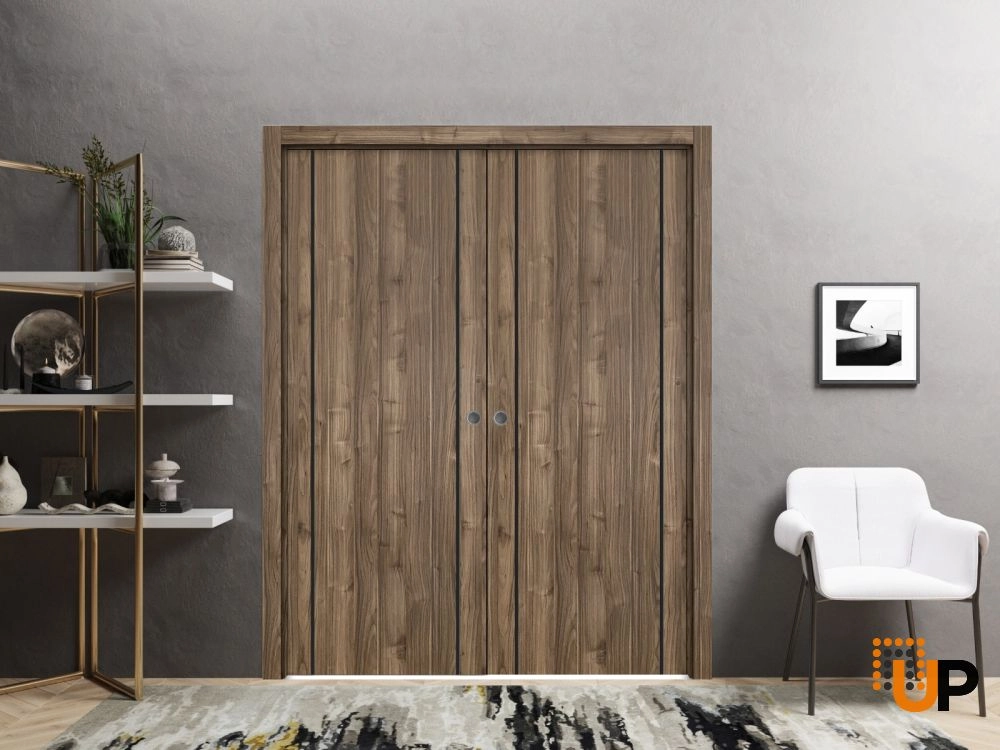 Double solid wood with honeycomb sliding modern interior pocket double door | Planum 0017 Walnut | 36 x 80 (2* 18x80) photo#2