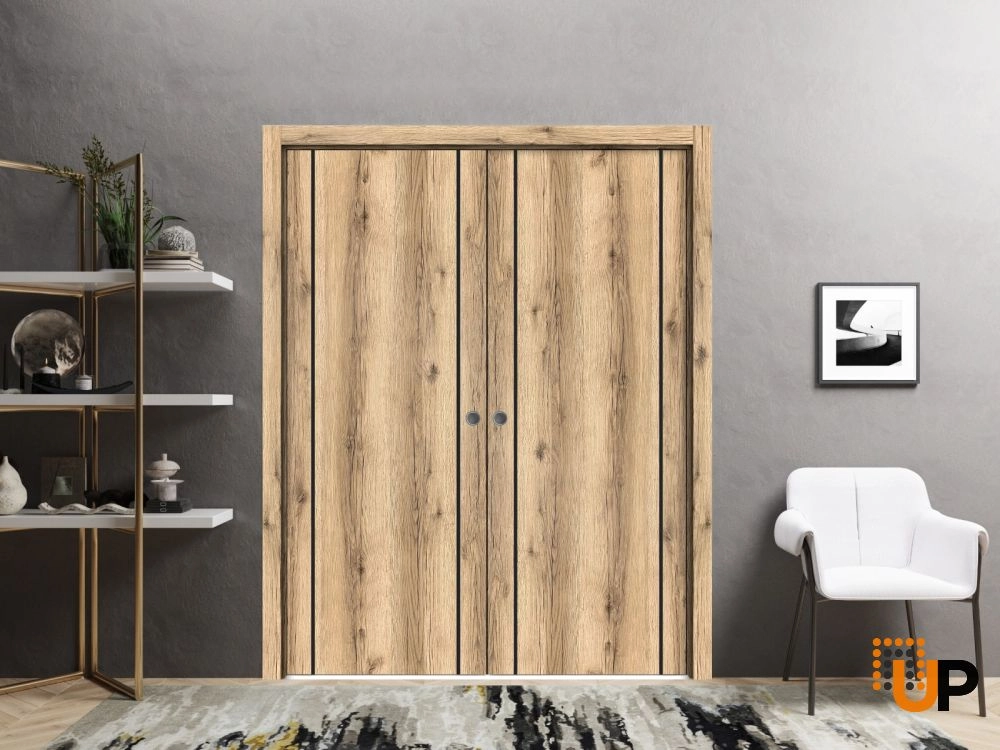 Double solid wood with honeycomb sliding modern interior pocket double door | Planum 0017 Oak | 36 x 80 (2* 18x80) photo#2