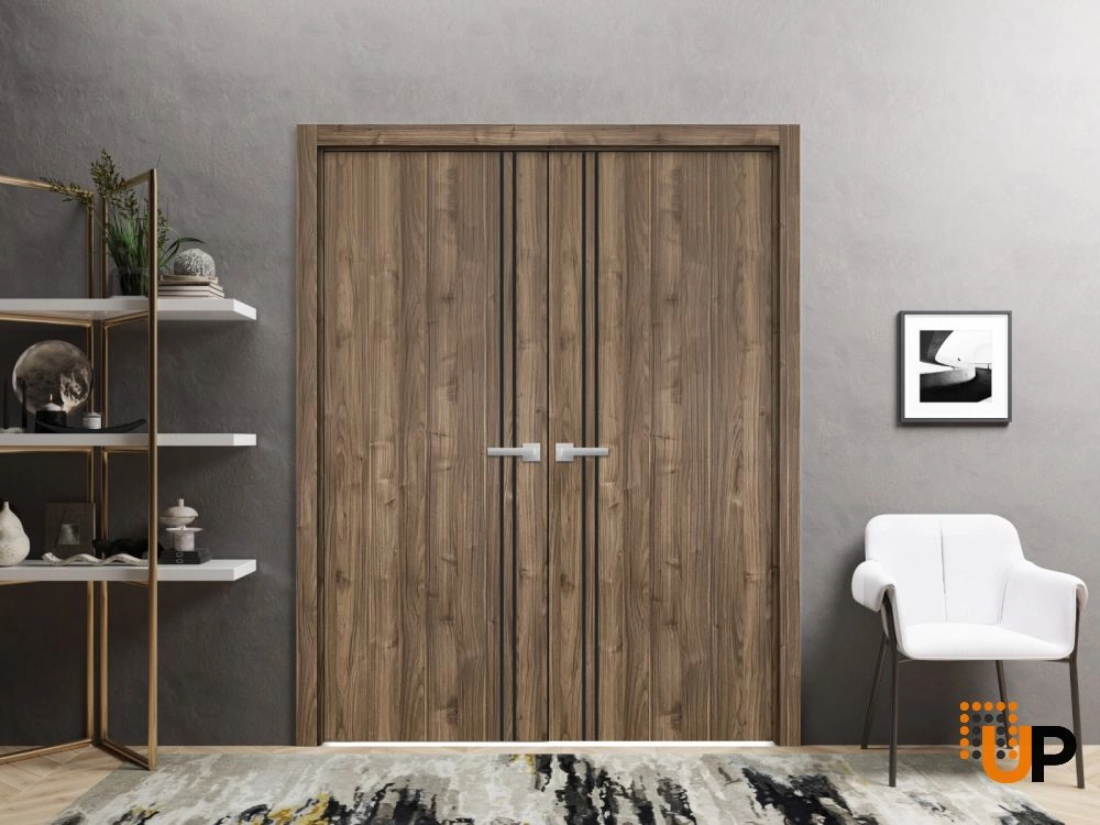 Double solid wood with honeycomb french interior swing double door | Planum 0016 Walnut | 36 x 80 (2* 18x80) photo#2