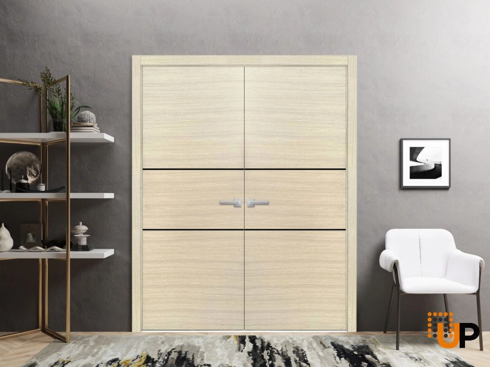 Double solid wood with honeycomb french interior swing double door | Planum 0014 Natural Veneer | 36 x 80 (2* 18x80) photo#2