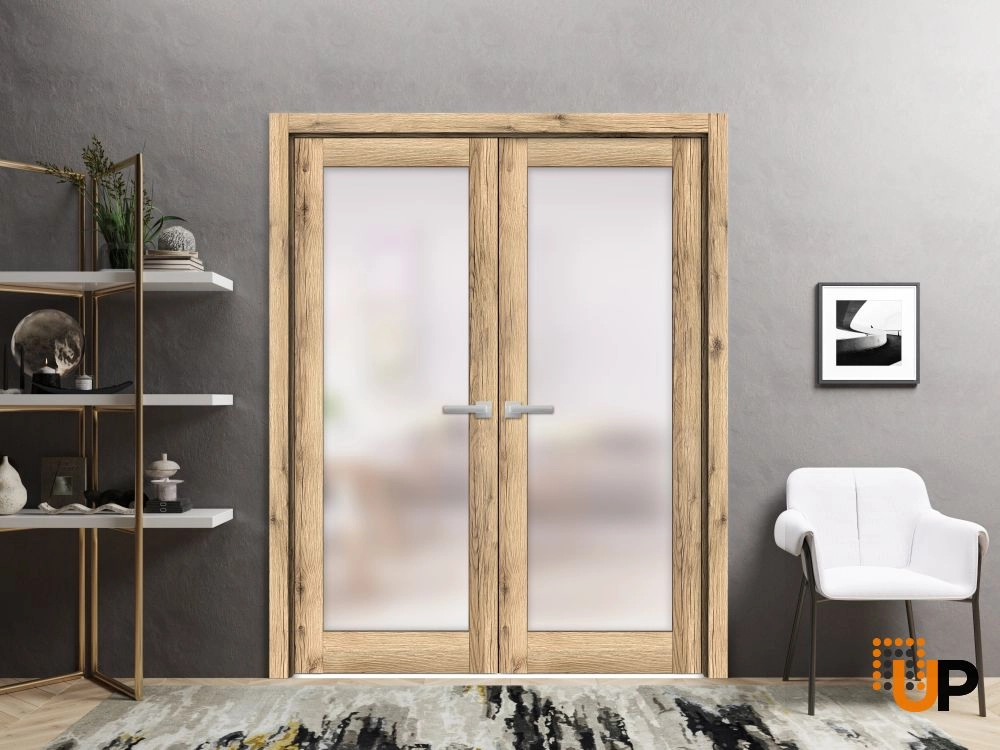 Single mdf luxury interior door slab with frosted glass | Planum 2102 Oak | 18 x 80 photo#3
