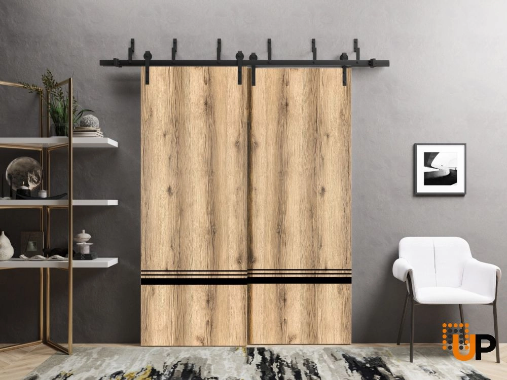 Double solid wood with honeycomb sliding modern interior barn bypass door | Planum 0012 Oak | 36 x 80 (2* 18x80) photo#2
