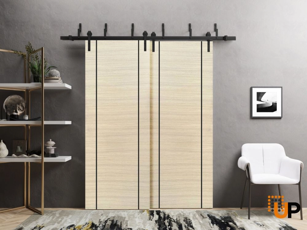 Double solid wood with honeycomb sliding modern interior barn bypass door | Planum 0017 Natural Veneer | 36 x 80 (2* 18x80) photo#2