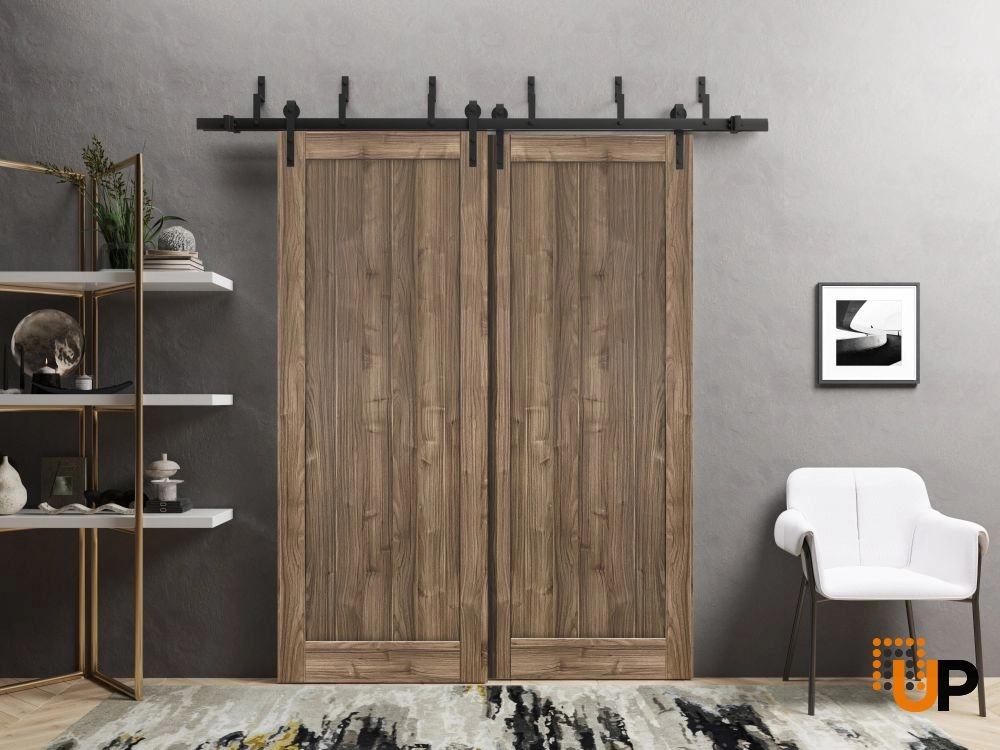 Double solid core sliding interior barn bypass door | Quadro 4111 Walnut | 36 x 80 (2* 18x80) photo#2