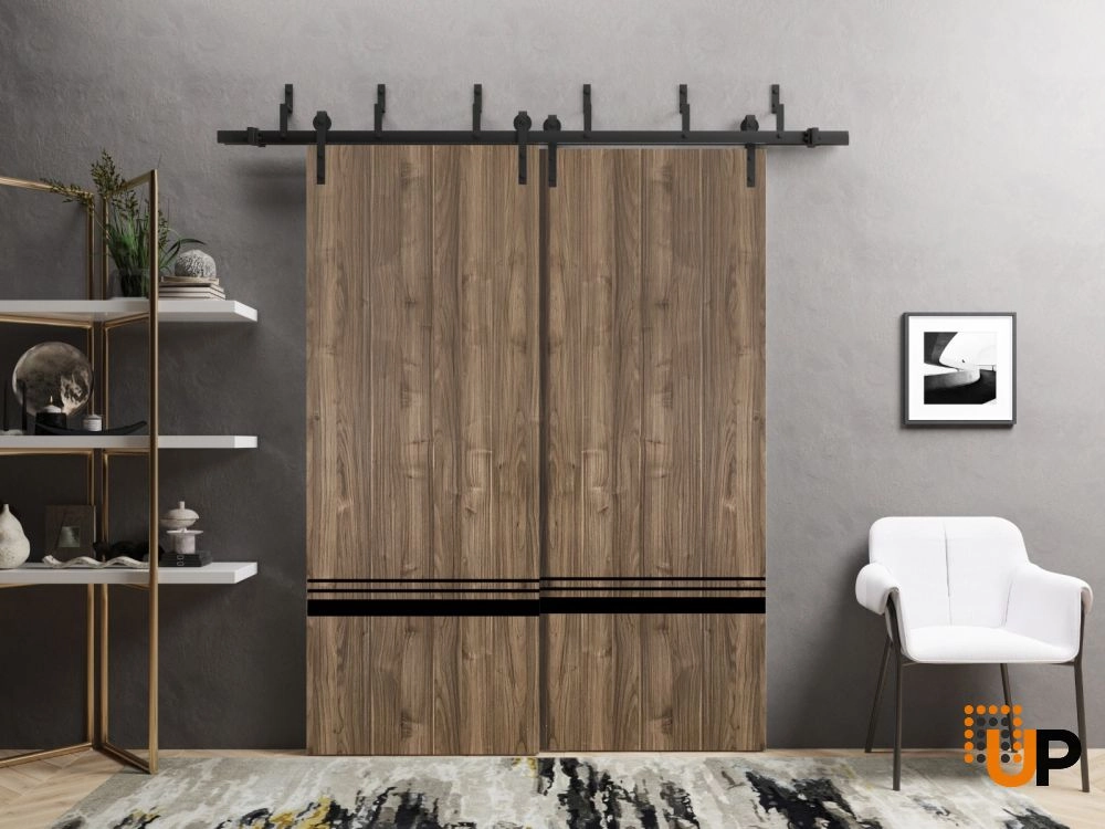 Single solid wood with honeycomb modern interior door slab | Planum 0012 Walnut | 18 x 80 photo#2