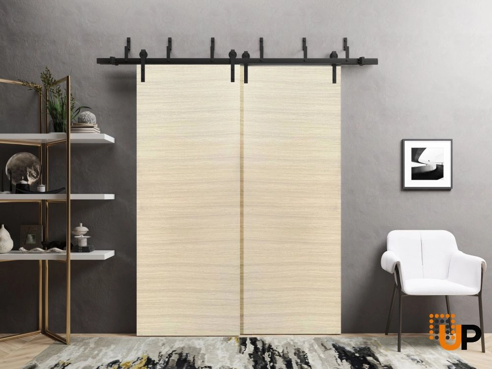 Double solid wood with honeycomb sliding modern interior barn bypass door | Planum 0010 Natural Veneer | 36 x 80 (2* 18x80) photo#2