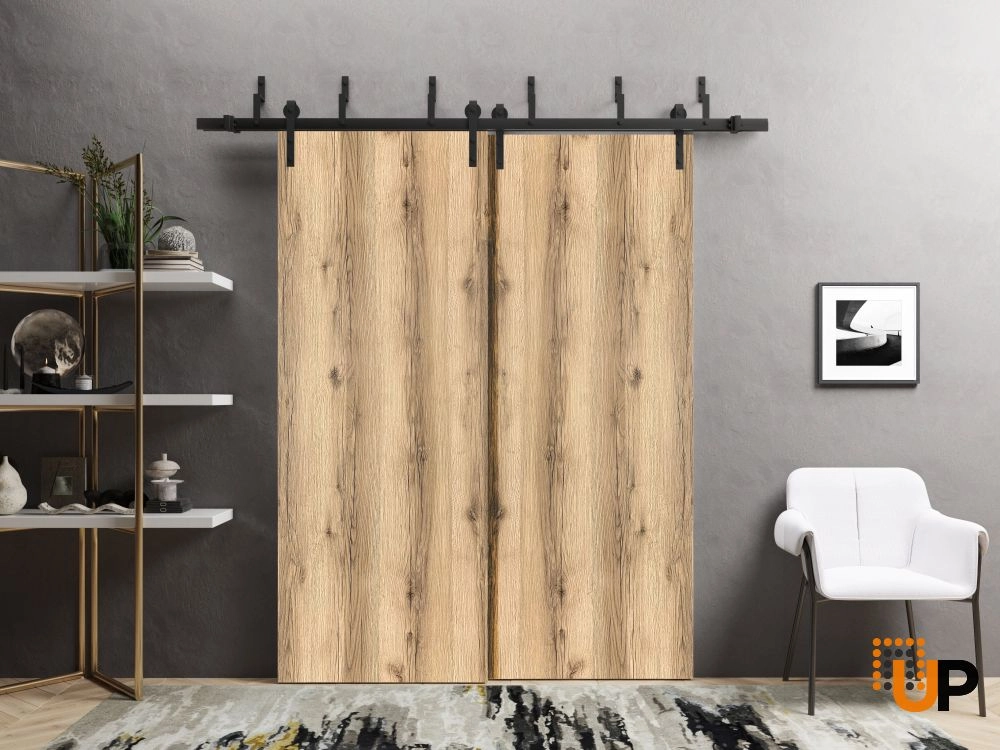 Double solid wood with honeycomb sliding modern interior barn bypass door | Planum 0010 Oak | 36 x 80 (2* 18x80) photo#2