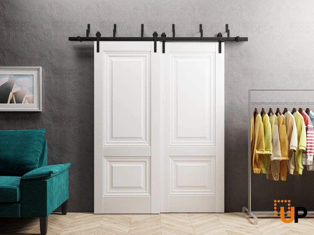 Double solid core sliding classic interior barn bypass door | Lucia 8831 White | 36 x 80 (2* 18x80) photo#2