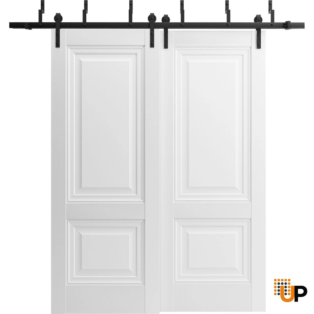 Double solid core sliding classic interior barn bypass door | Lucia 8831 White | 36 x 80 (2* 18x80) photo#1