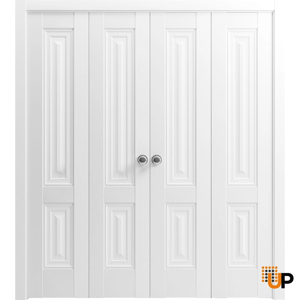 4 folding panels solid core sliding classic interior bi-fold double door | Lucia 8831 White | 72 x 80 (4* 18x80) photo#1