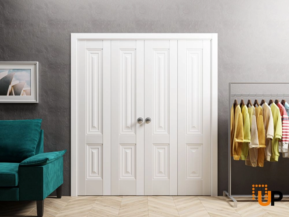 4 folding panels solid core sliding classic interior bi-fold double door | Lucia 8831 White | 72 x 80 (4* 18x80) photo#2