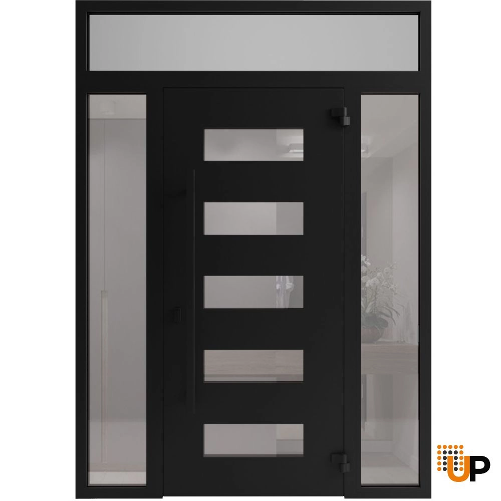 Single swing wrought iron modern exterior door with triplex glass | Iron 0255 Black | 60 x 94 (12+36+12 x 80+14) photo#2