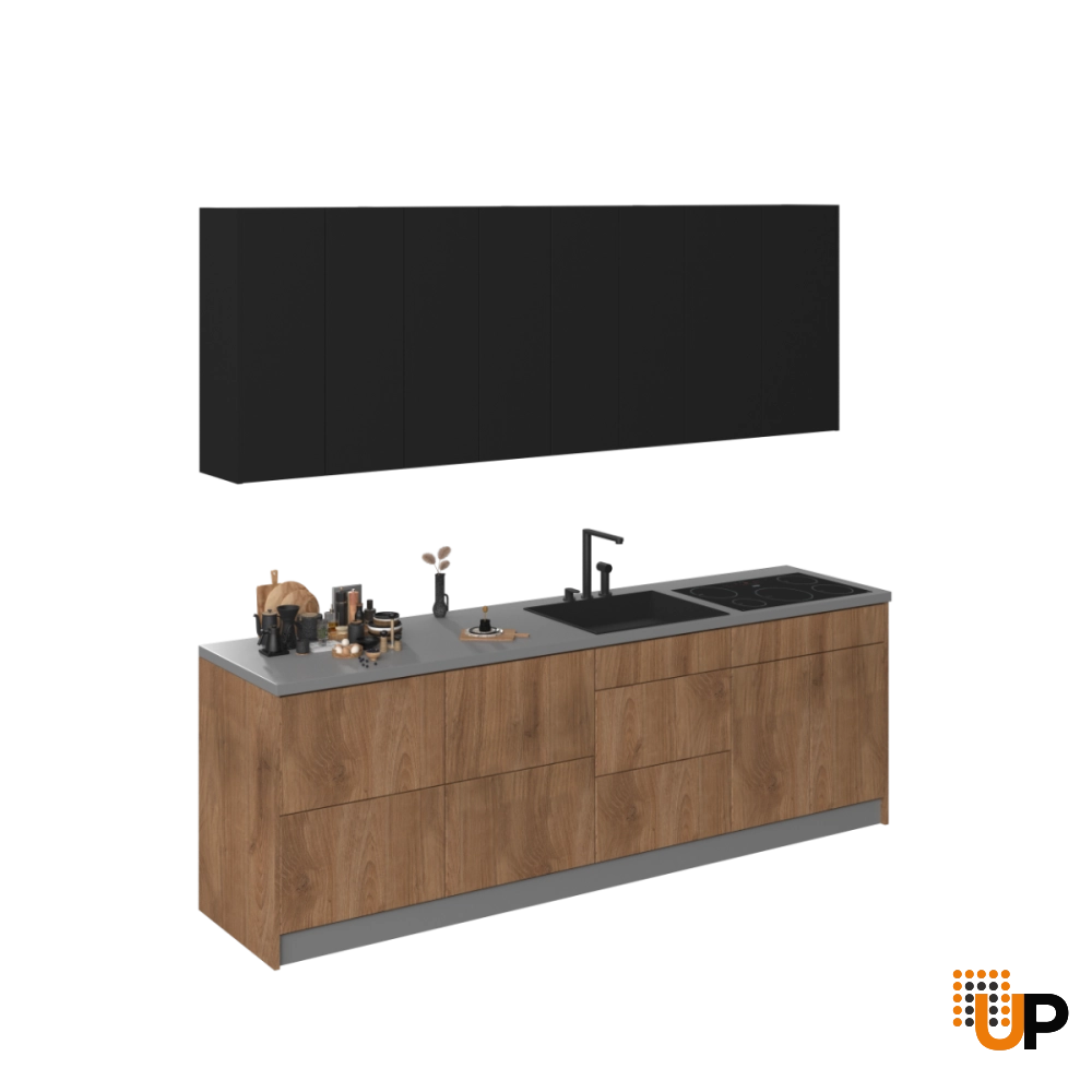 Kitchen Fusion Collection Natural Teak & Black Color Base Size 8.5Ft Wide photo#1