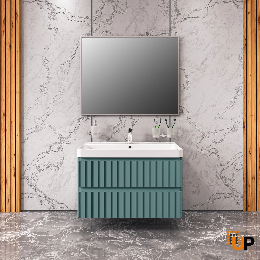 Modern Wall-Mounted Bathroom Vanity with Washbasin | Luxury Green Matte Collection | Non-Toxic Fire-Resistant MDF-36" photo#2
