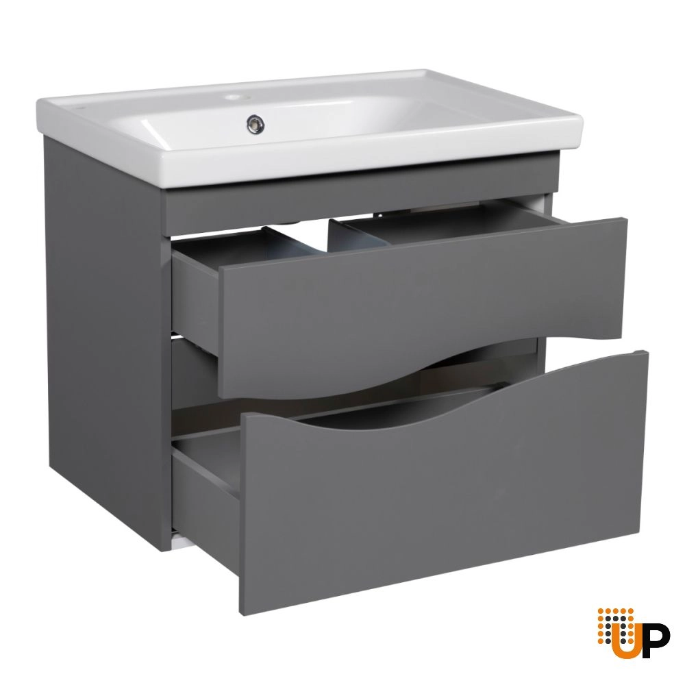 Modern Wall-Mount Bathroom Vanity with Washbasin | Wave Gray Matte Collection | Non-Toxic Fire-Resistant MDF-26" photo#3