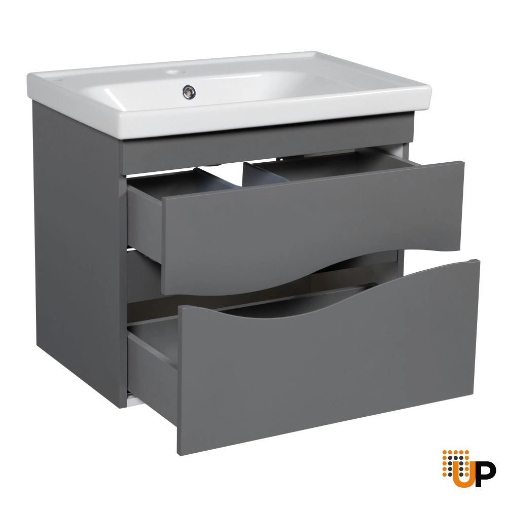 Modern Wall-Mounted Bathroom Vanity with Washbasin | Wave Gray Matte Collection | Non-Toxic Fire-Resistant MDF-32" photo#3